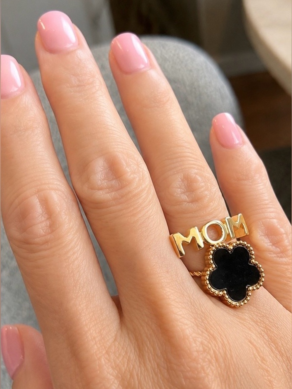 Gold Stainless Steel Ring Set – MOM Ring + Black Clover Ring | Water Resistant